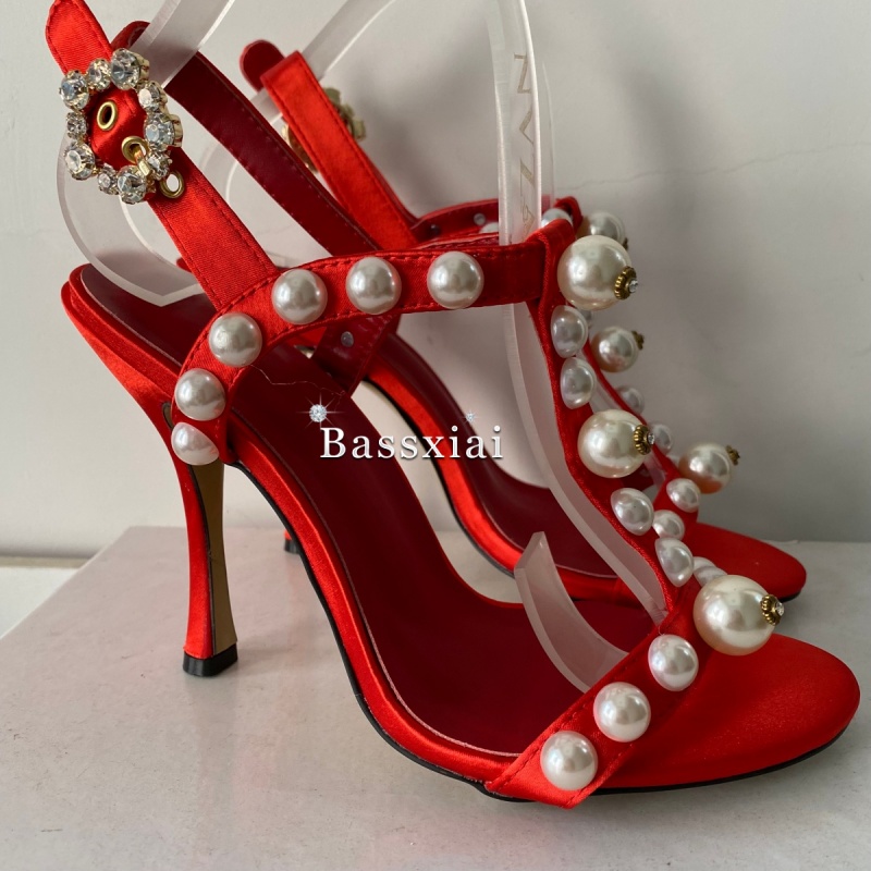 Pearl Bead Decor T-Strap Stile - Sandal Strappy Heeled review and price