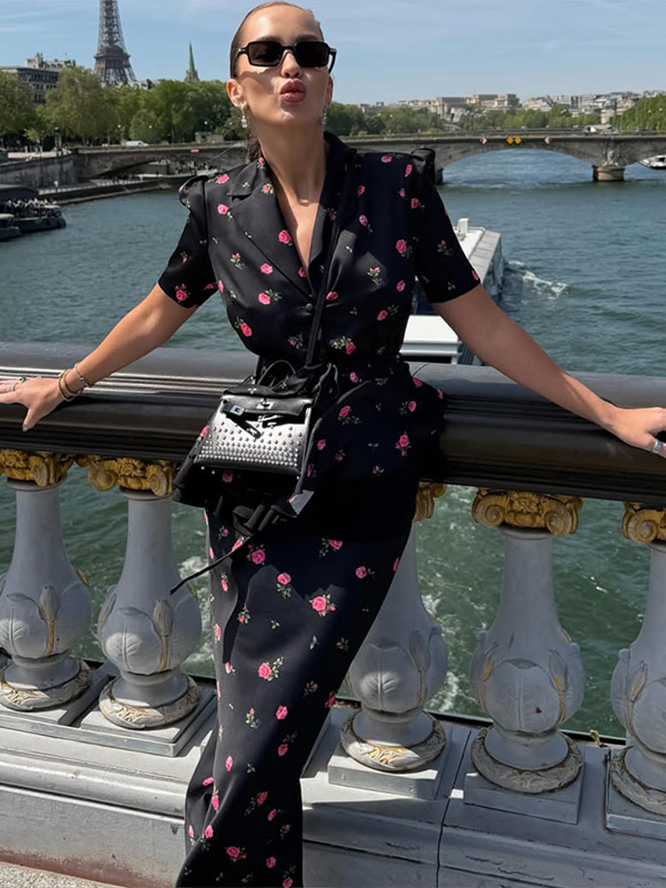 Floral Blazer Coat Skirt Sets  - Romper Floral Print review and price