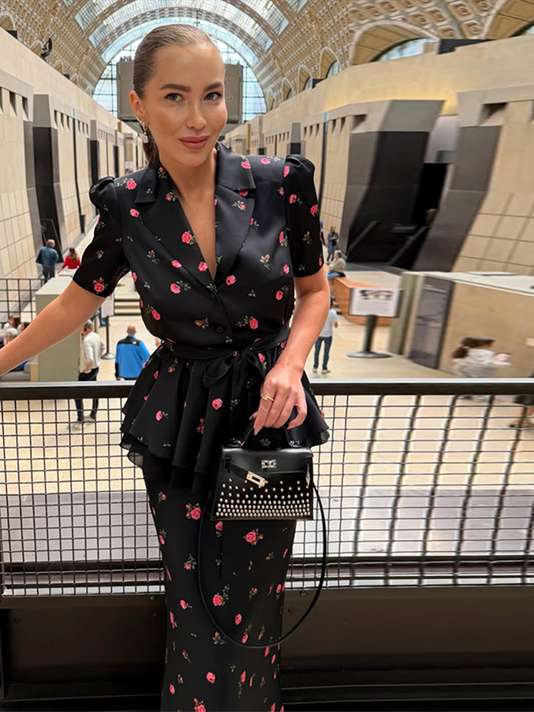Floral Blazer Coat Skirt Sets  - Romper Floral Print review and price