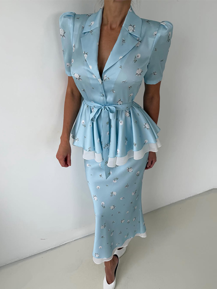 Floral Blazer Coat Skirt Sets  - Romper Floral Print review and price