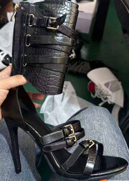 Sexy Black Leather Open Toe Cr - Sandal Strappy Heeled review and price