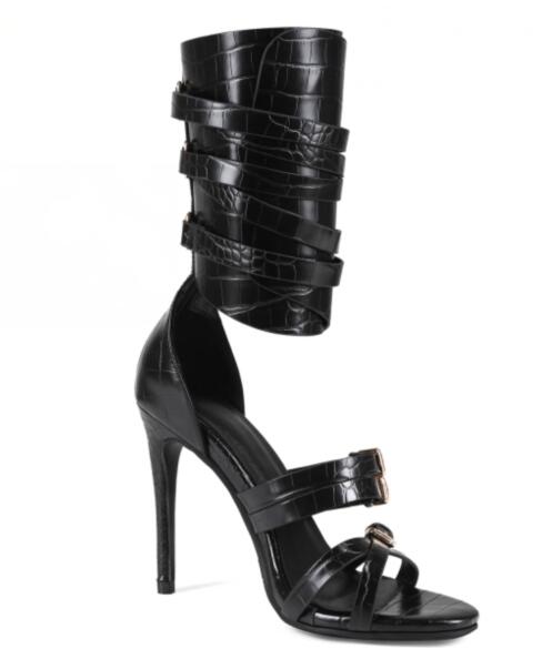 Sexy Black Leather Open Toe Cr - Sandal Strappy Heeled review and price