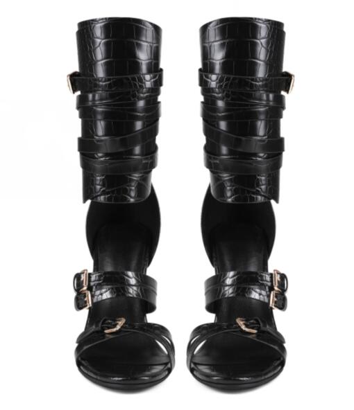 Sexy Black Leather Open Toe Cr - Sandal Strappy Heeled review and price