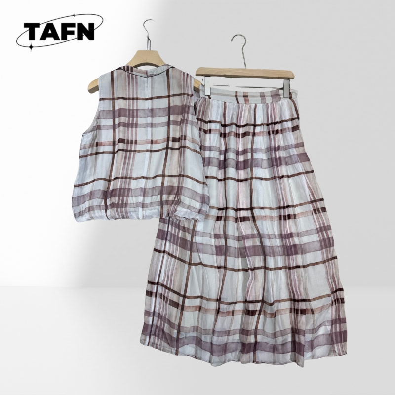 Elegant Women Checkered Two Pi - Midi Skirt Floral review and price