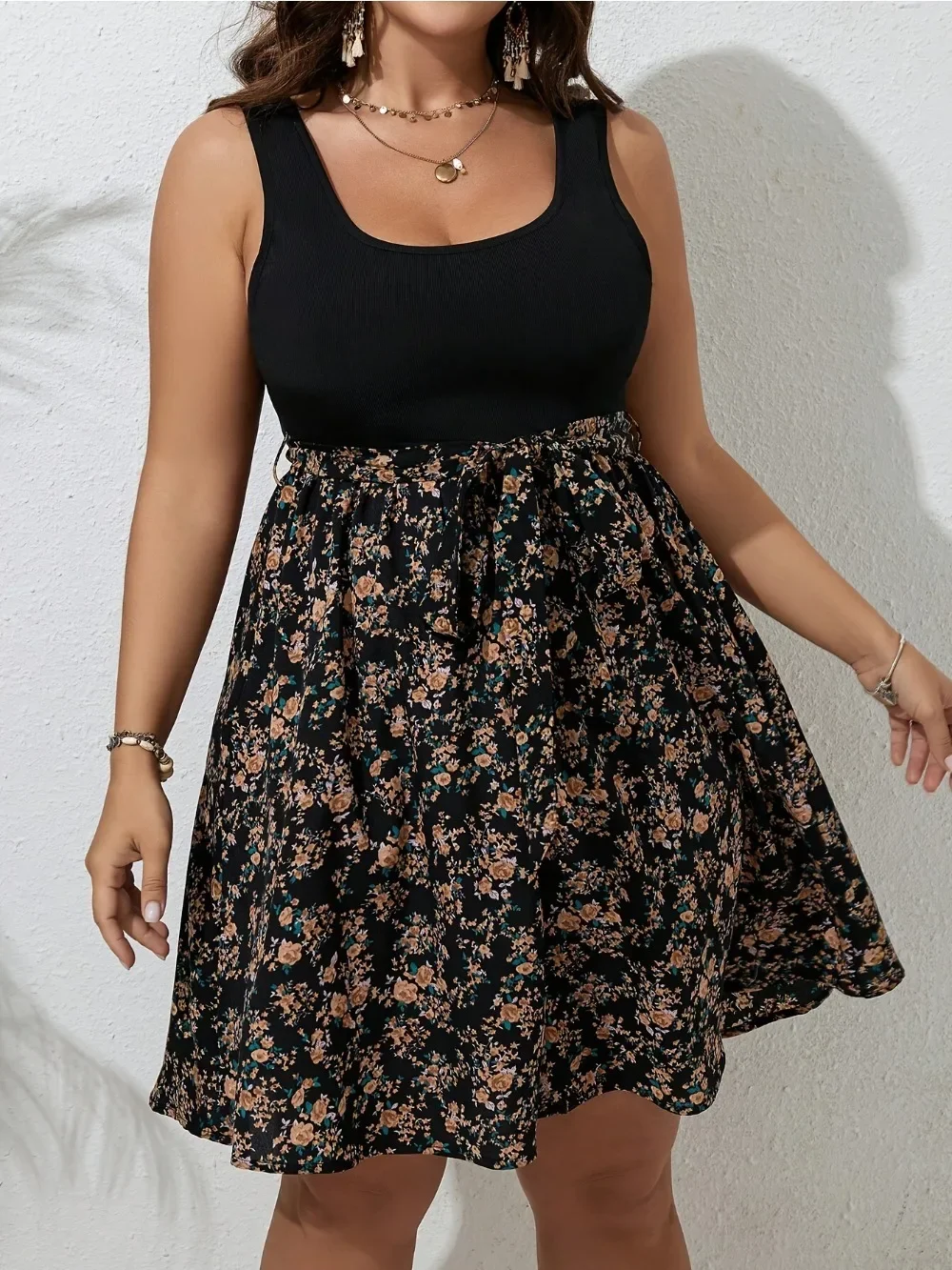 Plus Size Dress Summer Knit Fl - Romper Floral Print review and price